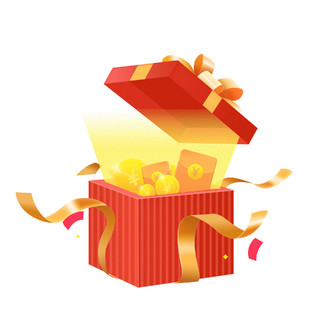 红色卡通金币礼盒元素GIF动态图礼盒金币元素